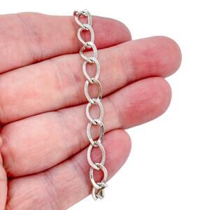 Estate Sterling Silver 925 7mm Textured Link Chain Bracelet 7"